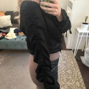 H&M Black Cinched Sleeve Blouse